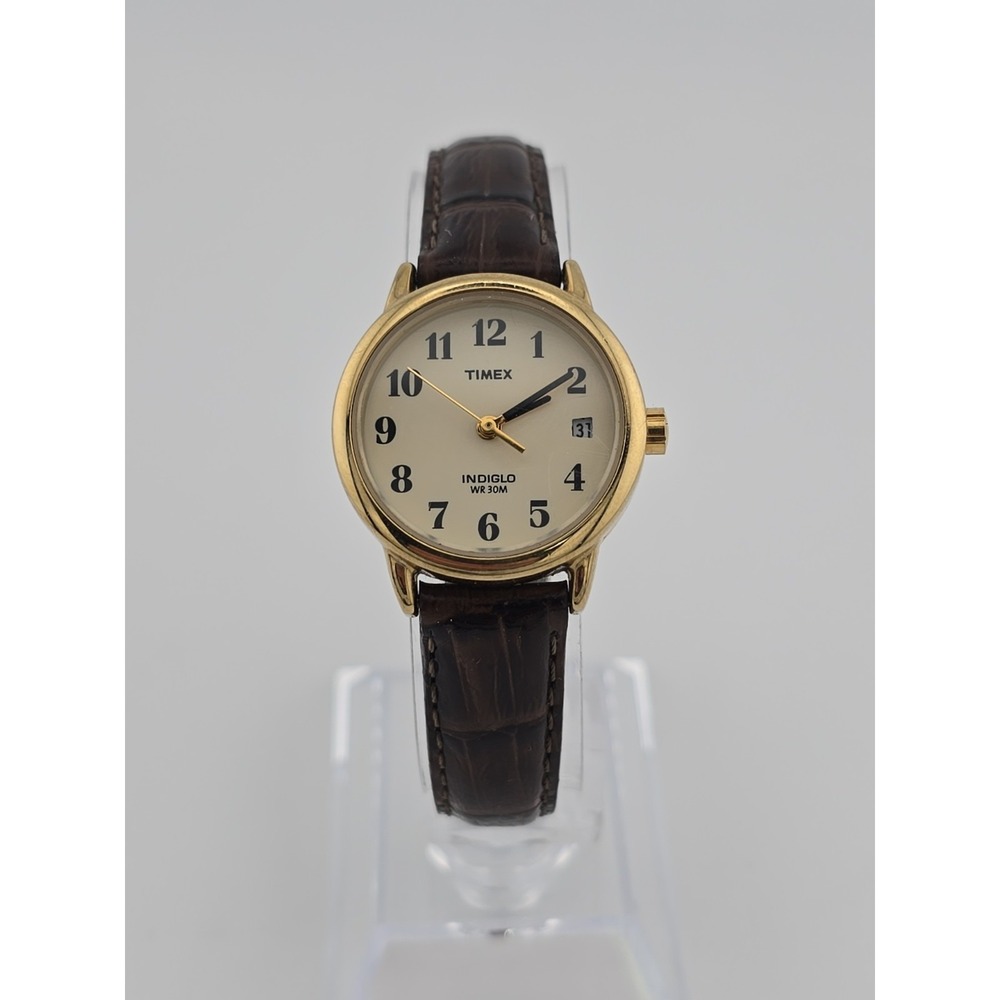 Timex LADIES Indiglo Date Watch 25mm Case w/ Leather Strap - New Battery